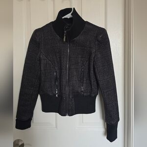 Elegant Black Textured Bomber Jacket